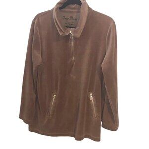 Onque Casuals Brown Quarter-Zip Pullover Jacket XL Soft Velour Blend Long Sleeve